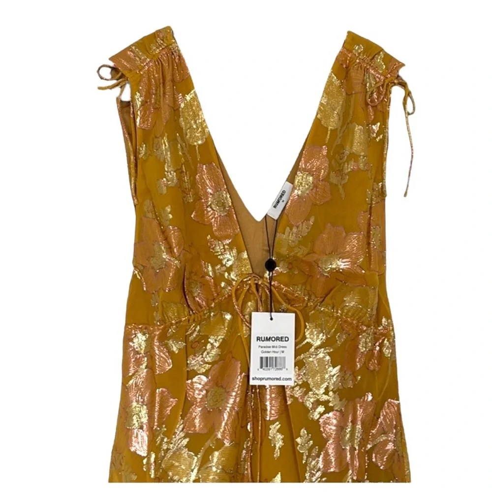 🔆 Rumored Gold Plunge Neck Midi Dress Paradise Golden Hour - Medium - Picture 6 of 6